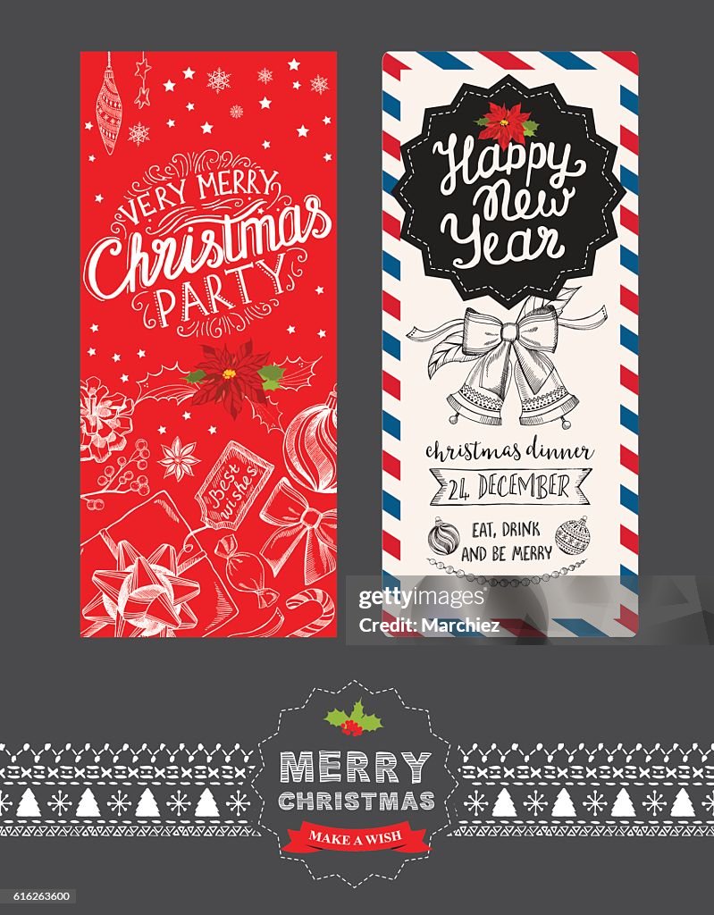 Happy new year party invitation restaurant. Christmas food menu.