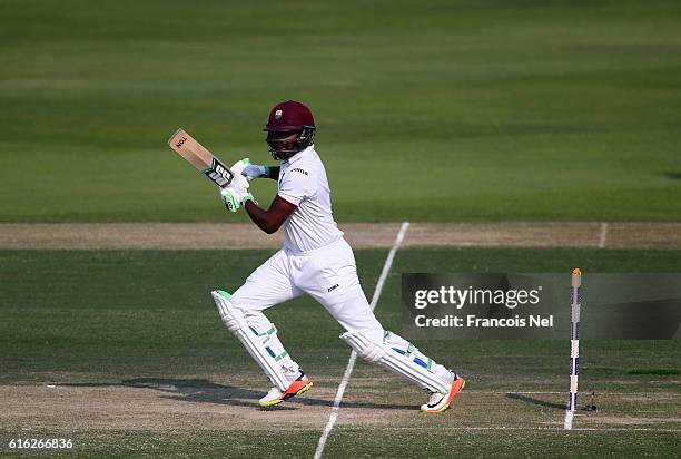 Darren Bravo of West Indies bats during Day Two of the Second Test between Pakistan and West Indies at Zayed Cricket Stadium on October 22, 2016 in...