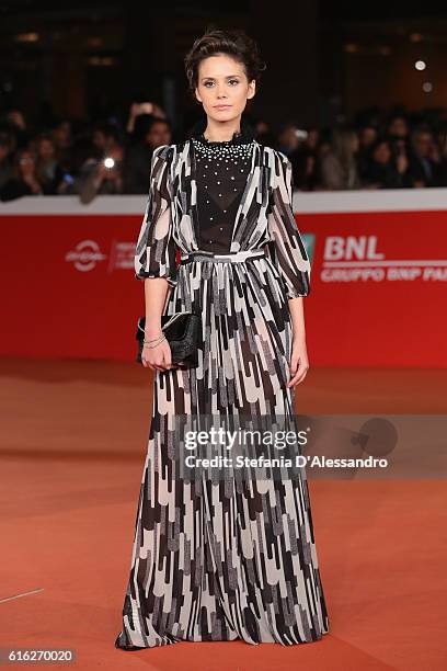 Erika D'Ambrosio walks a red carpet for '7 Minuti' during the 11th Rome Film Festival at Auditorium Parco Della Musica on October 21, 2016 in Rome,...