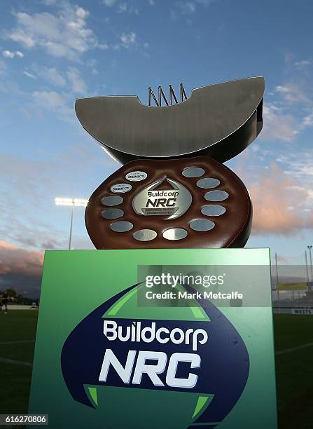 The NRC trophy is seen before the 2016 NRC Grand Final match between the NSW Country Eagles and Perth Spirit at Scully Park on October 22, 2016 in...