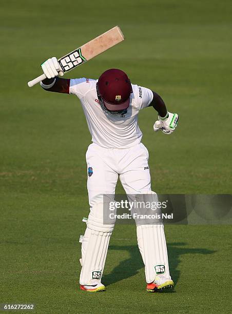 Darren Bravo of West Indies reactsafter being dismissed by YasirShah of Pakistan during Day Two of the Second Test between Pakistan and West Indies...