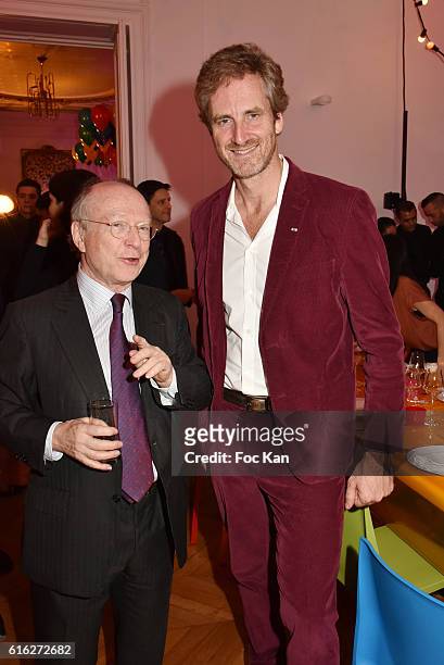 Daniel Templon and Frederic Jousset from Beaux Arts magazine attends 'Le Bal Jaune 2016' : Dinner Party At Hotel Salomon de Rothschild As part of...