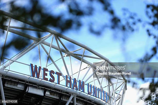 General view outside the stadium prior to kick off during the Premier League match between West Ham United and Sunderland at Olympic Stadium on...