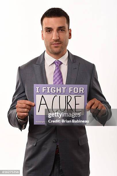 Patric Bergeron of the Boston Bruins poses for a Hockey Fights Cancer Portrait on June 21, 2016 at the Encore hotel in Las Vegas, Nevada.