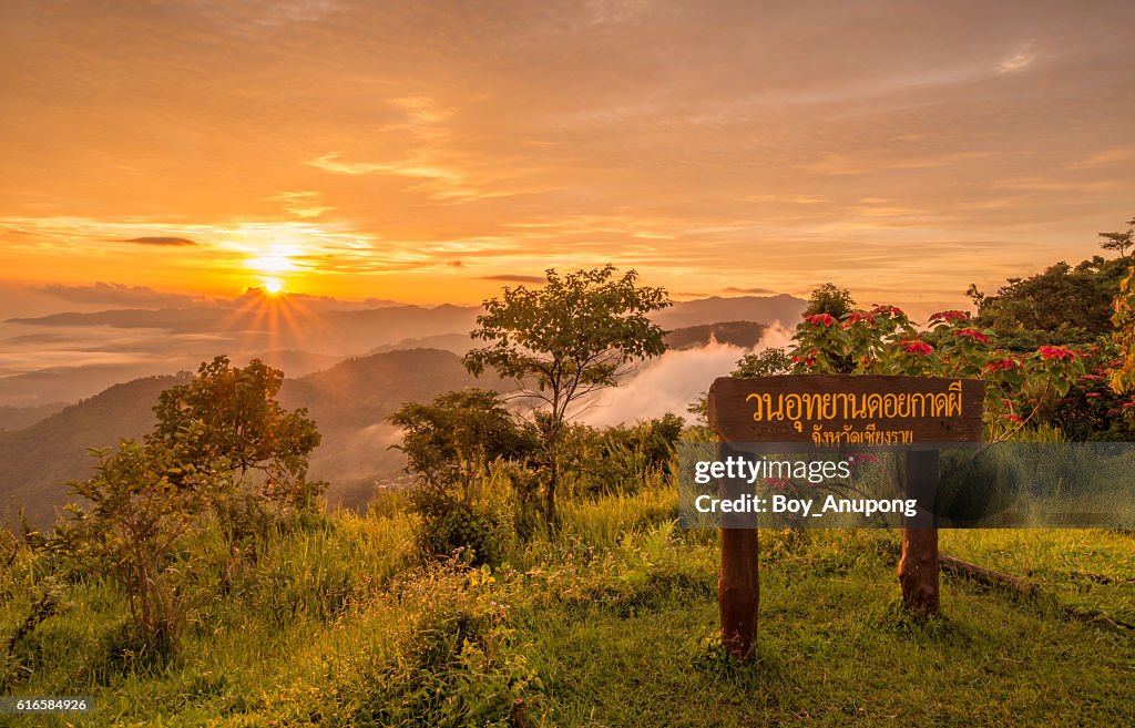 The beautiful sunrise view from Doi Kart Phee the mountains in Chiangrai province of Thailand.