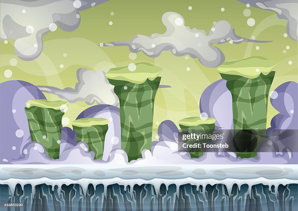 Cartoon vector floating island background with separated layers