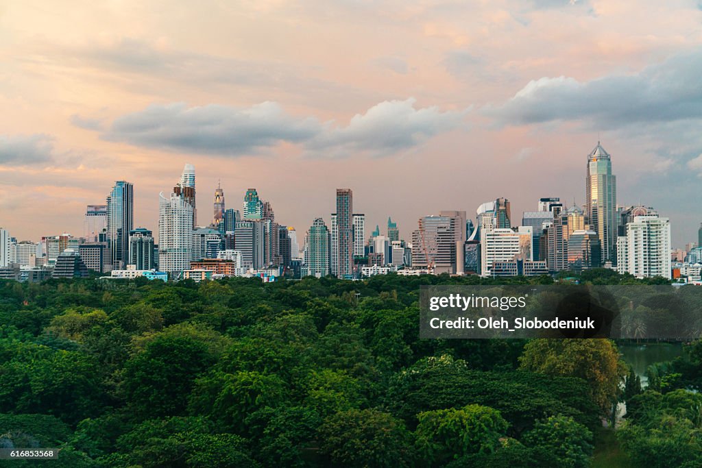 Stadtbild von Bangkok und Lumpini Park