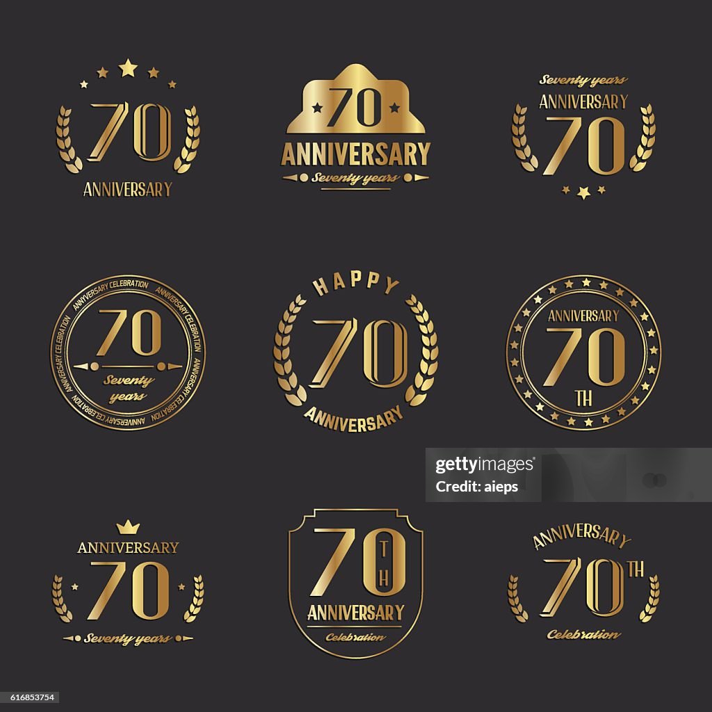 Colección de logotipos de celebración del setenta aniversario. Logotipo del 70 aniversario.