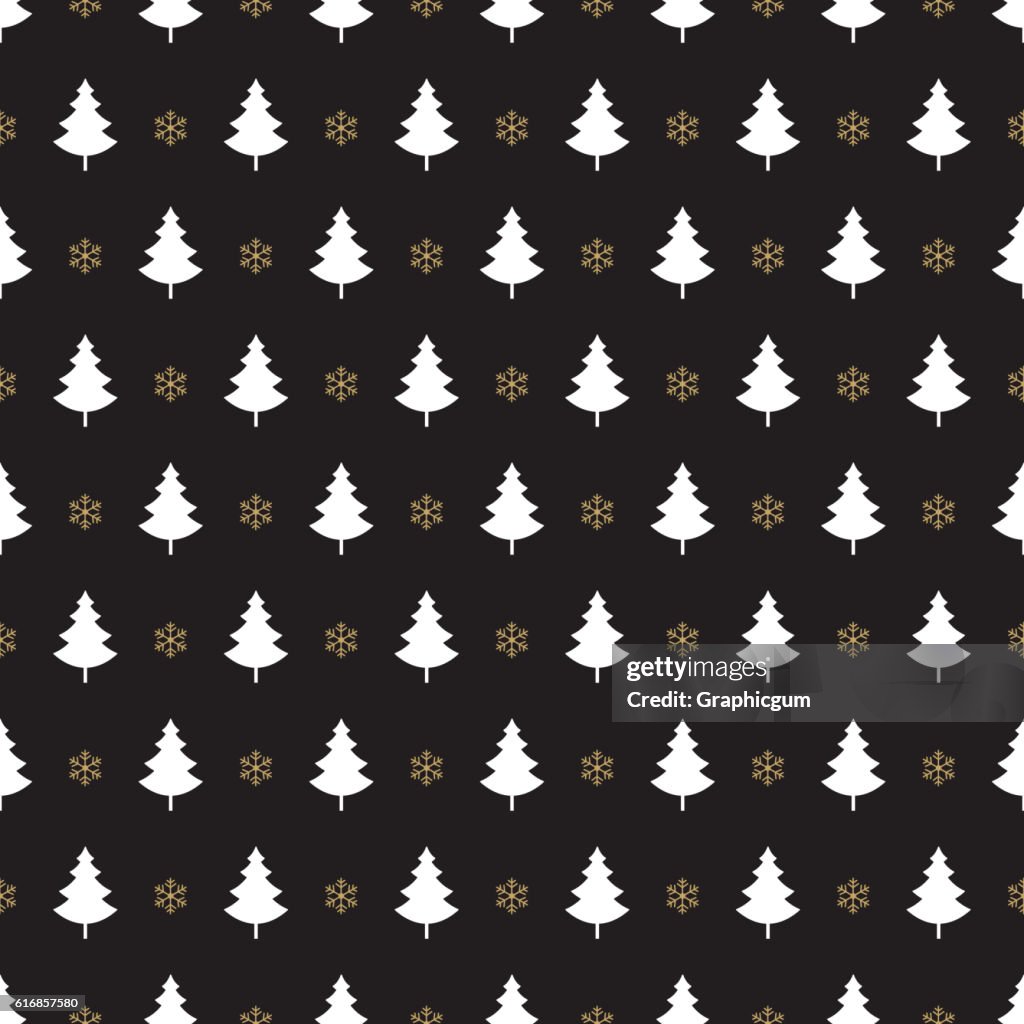 Christmas tree snowflake pattern black background