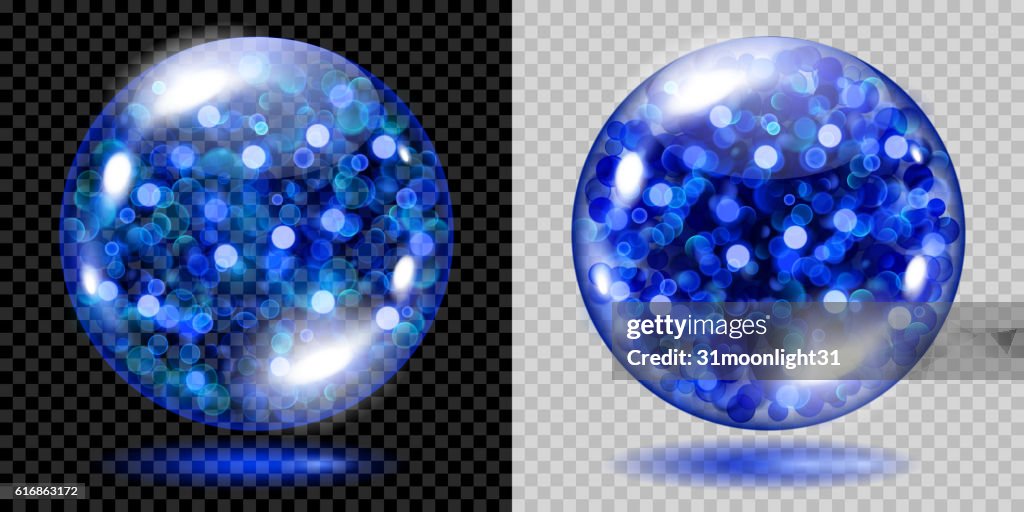 Two transparent spheres with blue sparkles