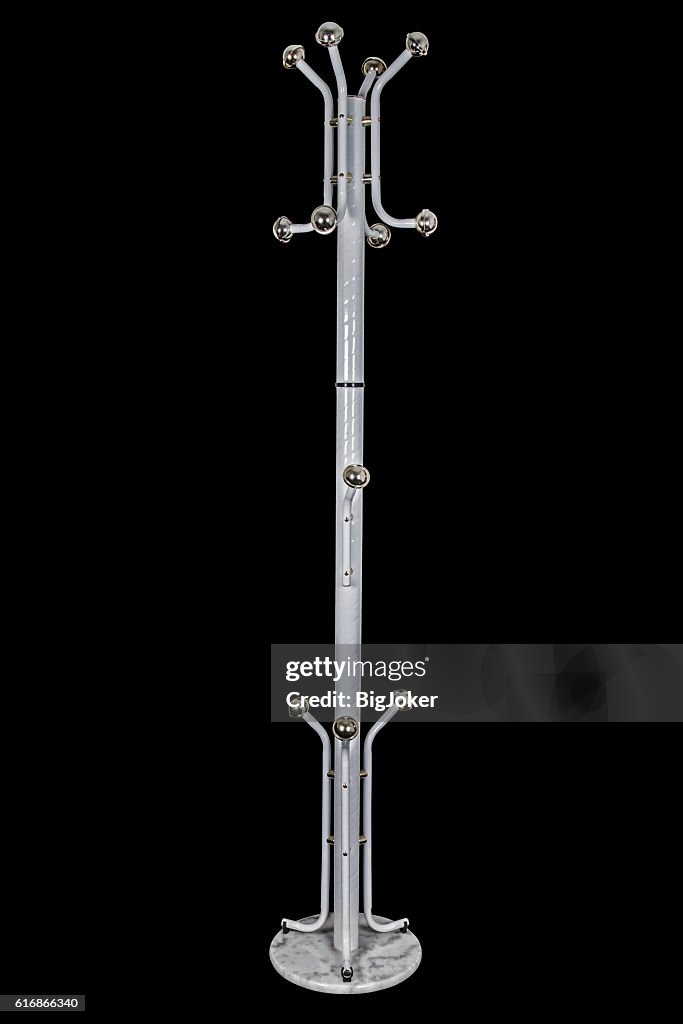 High metal hanger, isolated on black background, with clipping p