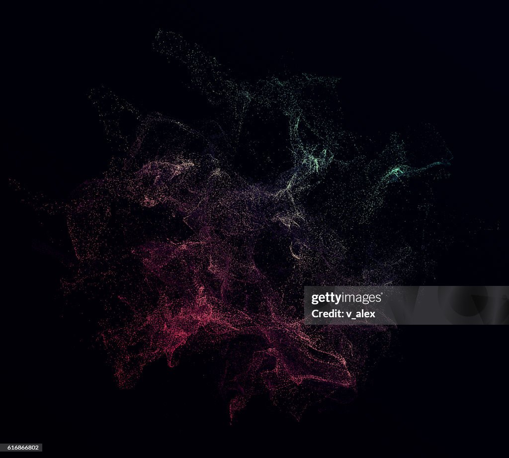 Abstract 3D Rendering of Flying Particles.