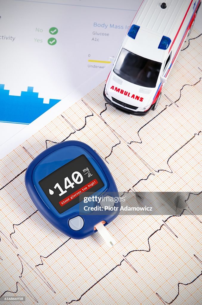 Glucometer for diabetes on medical health report