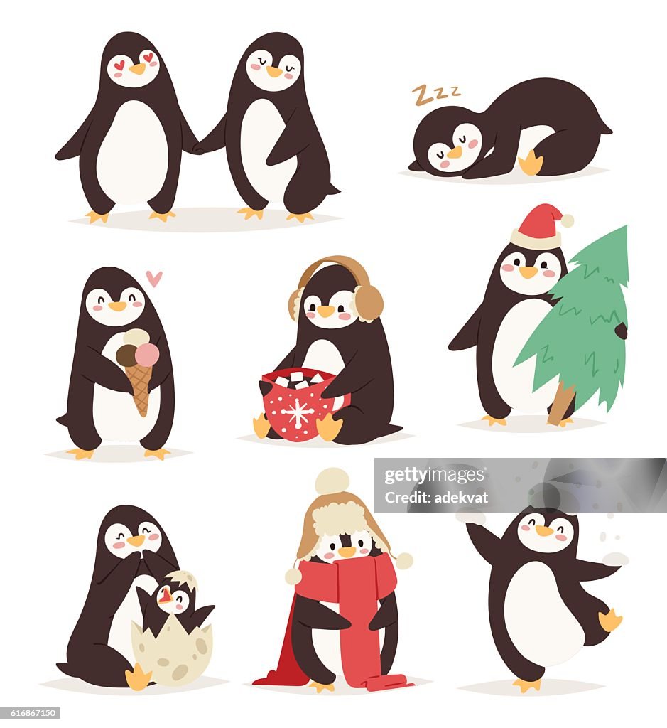 Penguin set vector characters