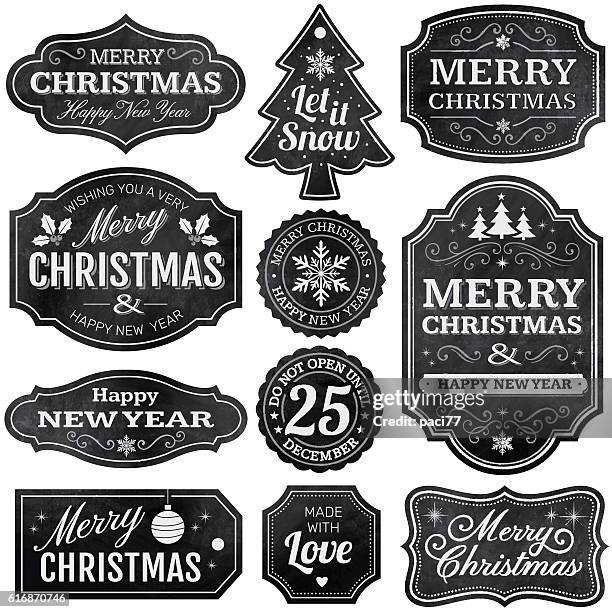 christmas chalkboard labels - old fashioned christmas stock illustrations