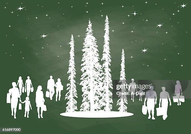 holiday shoppers chalkboard - centerpiece stock illustrations