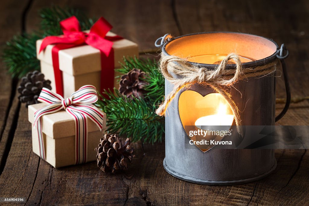 Christmas lantern with gifts