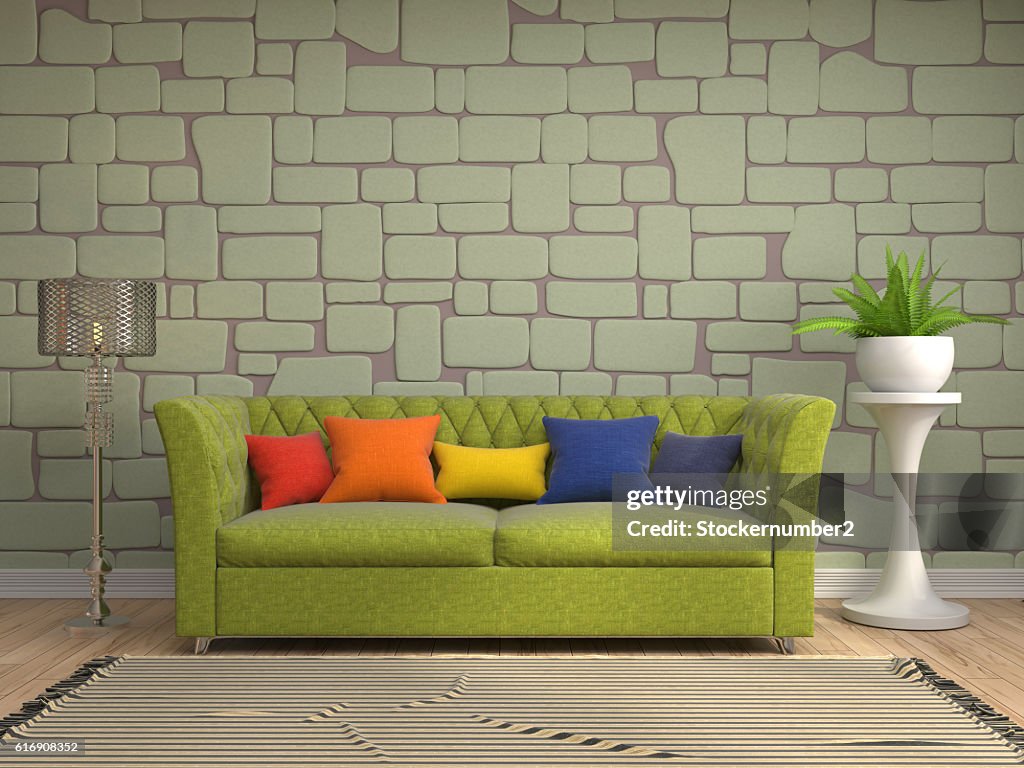 Interior with sofa. 3d illustration