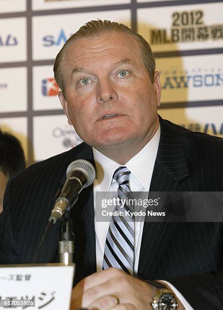 Japan - Seattle Mariners manager Eric Wedge speaks during a press conference in Tokyo on Jan. 16, 2012. He spoke about the Mariners and the Oakland...