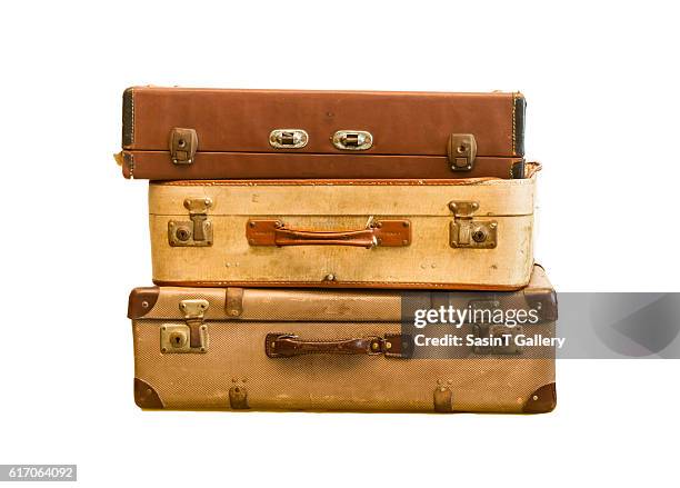 pile of old vintage bag suitcases - classic leather photos et images de collection