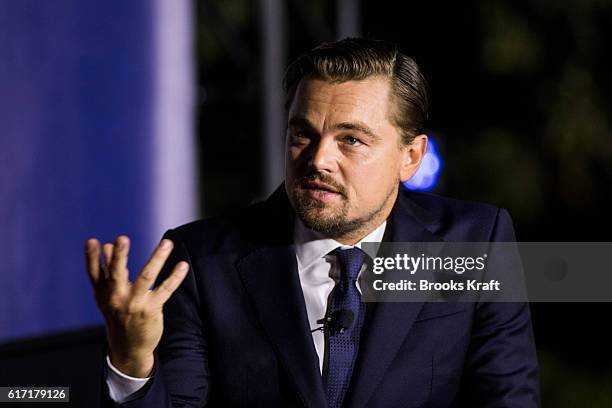 Actor Leonardo DiCaprio participates in a conversation during the 'South By South Lawn', SXSL festival on October 3, 2016 in Washington, DC. The...