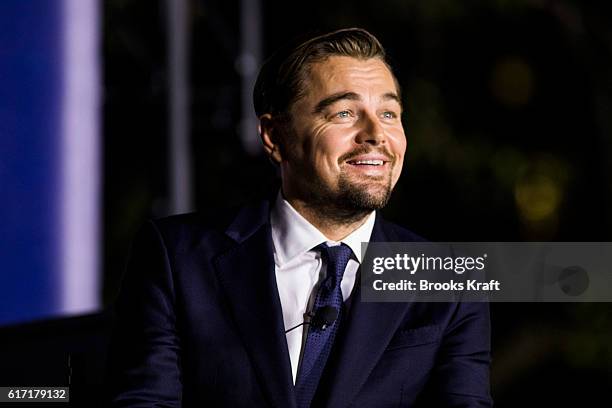 Actor Leonardo DiCaprio participates in a conversation during the 'South By South Lawn', SXSL festival on October 3, 2016 in Washington, DC. The...