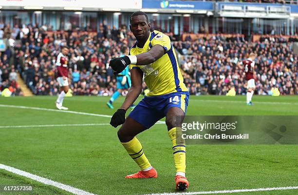 Yannick Bolasie of Everton celebrates scoring his sides first goal during the Premier League match between Burnley and Everton at Turf Moor on...