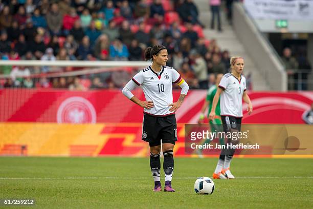 Dzsenifer Marozsn is seen on the field during the Women's International Friendly match between Germany and Austria at the Continental Stadium on...
