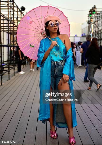 Guest attends Fashion Forward Spring/Summer 2017 at the Dubai Design District on October 22, 2016 in Dubai, United Arab Emirates.