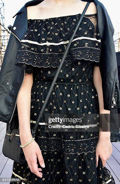 Guest, detail, attends Fashion Forward Spring/Summer 2017 at the Dubai Design District on October 22, 2016 in Dubai, United Arab Emirates.