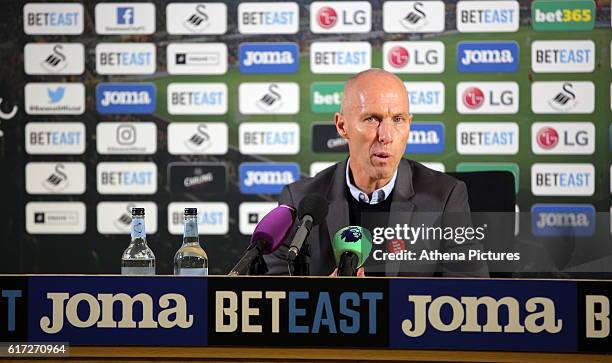 Swansea manager Bob Bradley takes his first home press conference after the Premier League match between Swansea City and Watford at The Liberty...