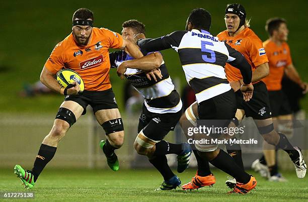 Sam Ward of the Eagles is tackled during the 2016 NRC Grand Final match between the NSW Country Eagles and Perth Spirit at Scully Park on October 22,...