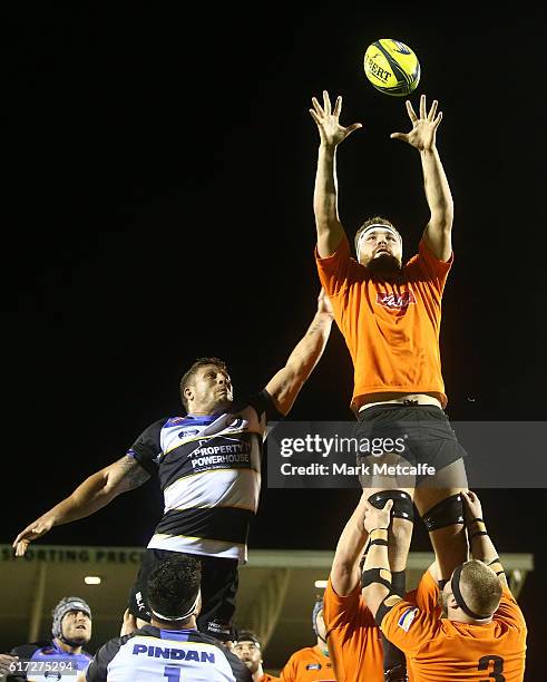 Tim Buchanan of the Eagles wins a lineout during the 2016 NRC Grand Final match between the NSW Country Eagles and Perth Spirit at Scully Park on...