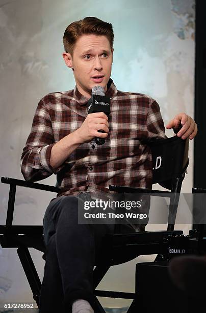 Sam Barnett attends The Build Presents Elijah Wood & Sam Barnett Discussing Their Show "Dirk Gently's Holistic Detective Agency" at AOL HQ on October...