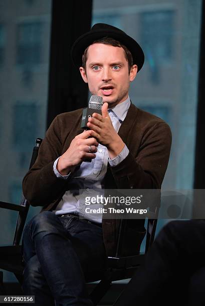 Elijah Wood attends The Build Presents Elijah Wood & Sam Barnett Discussing Their Show "Dirk Gently's Holistic Detective Agency" at AOL HQ on October...