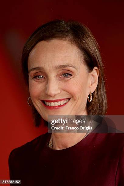 Kristin Scott Thomas walks a red carpet for 'The English Patient - Il Paziente Inglese' during the 11th Rome Film Festival at Auditorium Parco Della...