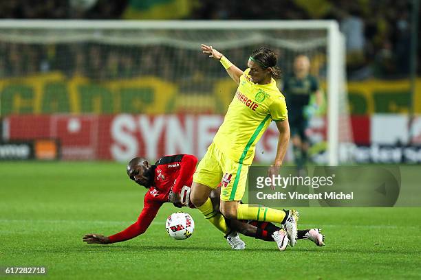 Guillaume Gillet of Nantes and Giovanni Sio of Rennes during the Ligue 1 match between FC Nantes and Stade Rennais at Stade de la Beaujoire on...