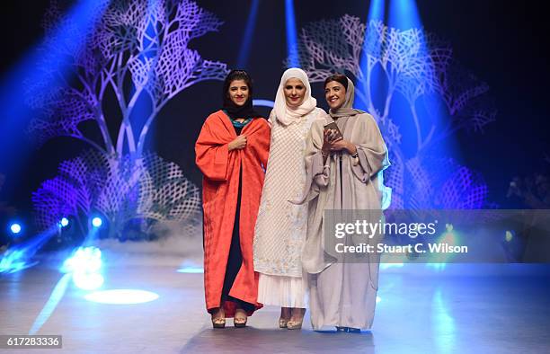 Fashion designer Zareena on the runway after her show at Fashion Forward Spring/Summer 2017 held at the Dubai Design District on October 22, 2016 in...
