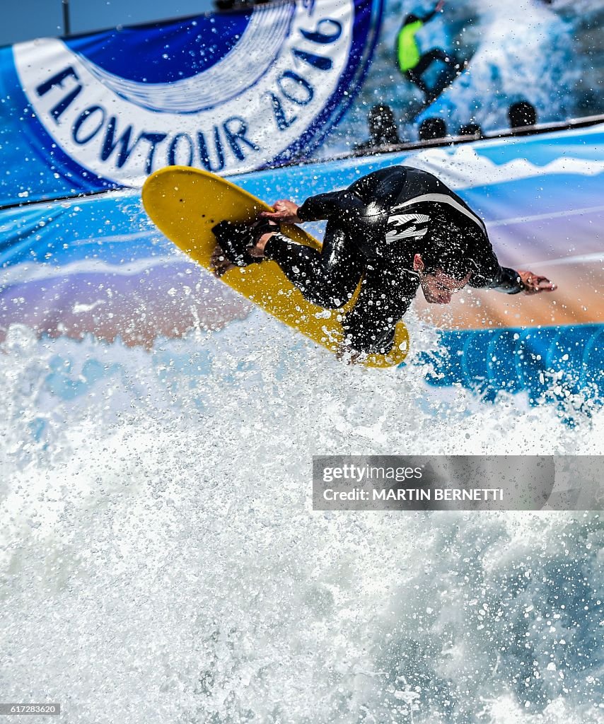 Personal Flow Rider A flowrider competes on an artificial wave, during the Flow Tour 2016 ...