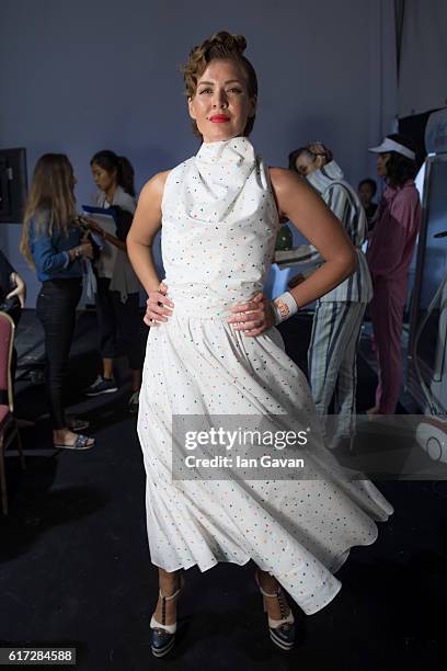 Natalia Shustova backstage ahead of the Mrs. Keepa presentation during Fashion Forward Spring/Summer 2017 at the Dubai Design District on October 22,...