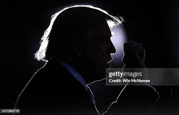Republican presidential candidate Donald Trump delivers remarks while campaigning at Regent University October 22, 2016 in Virginia Beach, Virginia....