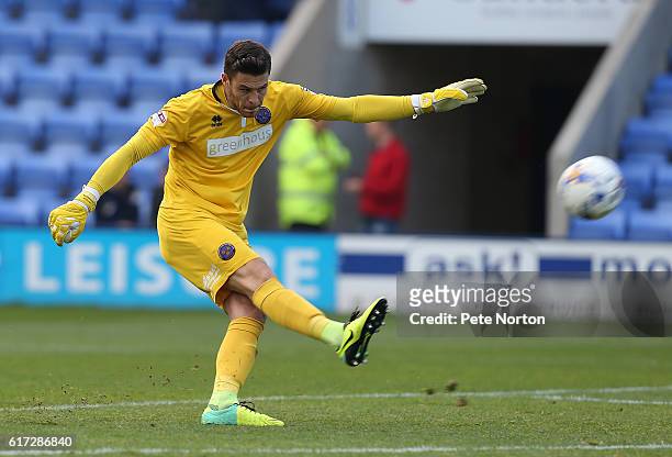 Jayson Leutwiler of Shrewsbury Town in action during the Sky Bet League One match between Shrewsbury Town and Northampton Town at Greenhous Meadow on...