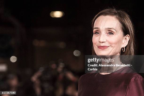 Kristin Scott Thomas walks a red carpet for 'The English Patient - Il Paziente Inglese' during the 11th Rome Film Festival on October 22, 2016 in...