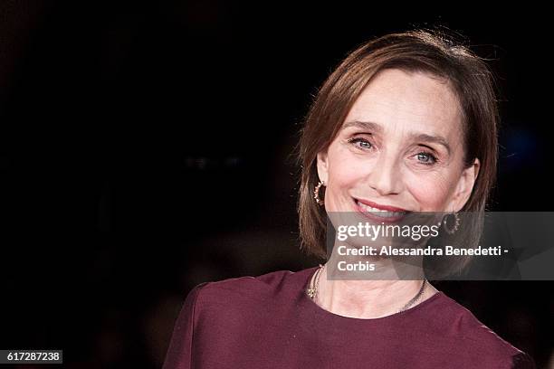 Kristin Scott Thomas walks a red carpet for 'The English Patient - Il Paziente Inglese' during the 11th Rome Film Festival on October 22, 2016 in...