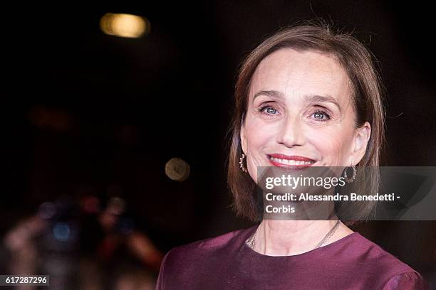 Kristin Scott Thomas walks a red carpet for 'The English Patient - Il Paziente Inglese' during the 11th Rome Film Festival on October 22, 2016 in...