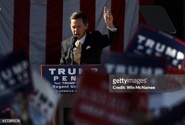 Faith and Freedom Coalition Founder Ralph Reed delivers remarks at a campaign event for Republican presidential candidate Donald Trump at Regent...