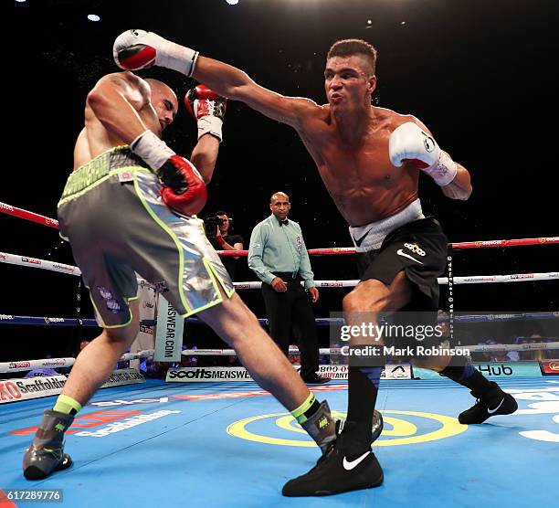 Craig Cunningham Of England and Anthony Ogogo Of England during their WBC International Middleweight title fight at Barclaycard Arena on October 22,...