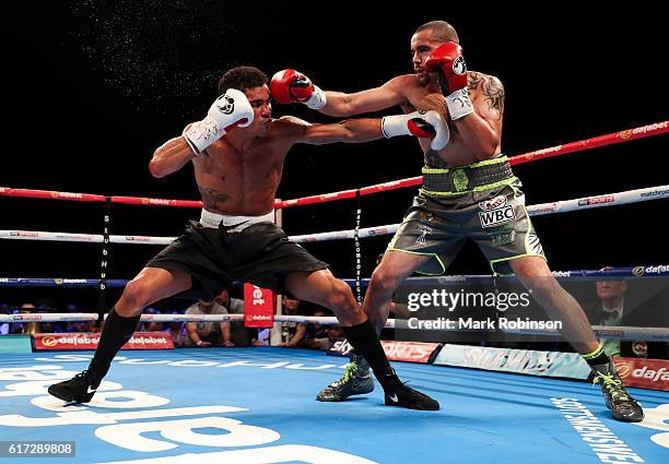 Craig Cunningham Of England and Anthony Ogogo Of England during their WBC International Middleweight title fight at Barclaycard Arena on October 22,...