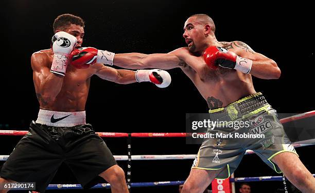 Craig Cunningham Of England and Anthony Ogogo Of England during their WBC International Middleweight title fight at Barclaycard Arena on October 22,...