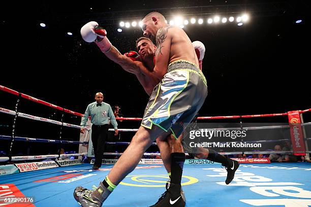 Craig Cunningham Of England and Anthony Ogogo Of England during their WBC International Middleweight title fight at Barclaycard Arena on October 22,...